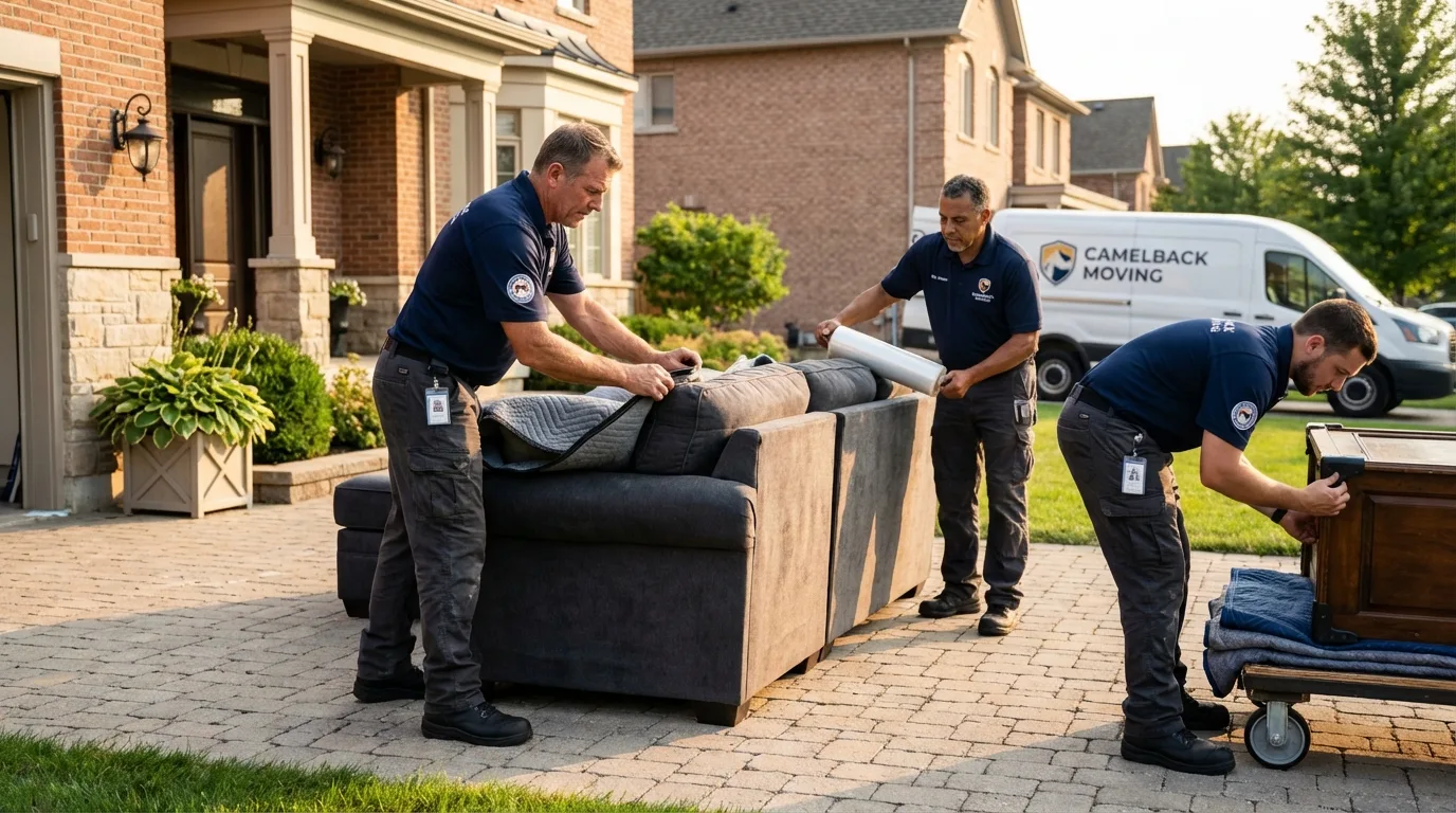 Large estate moving crew wrapping furniture in Waukee, IA